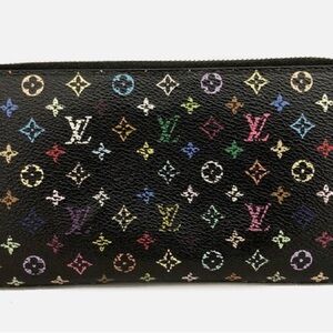 Authentic Louis Vuitton Monogram Multicolor Zip Around Long Wallet Black/6BD1741